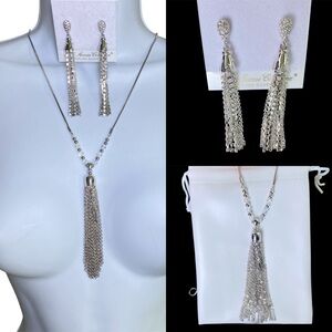FAC Sparkly Opera Length Tassel Necklace & Earrings NWT
